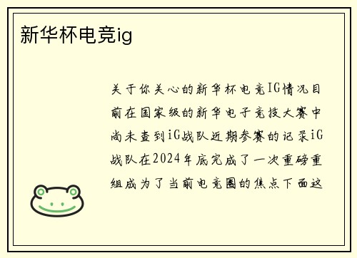 新华杯电竞ig